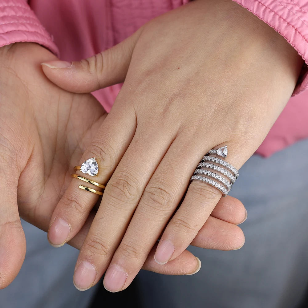 Micro Paved 5A CZ Multi Wrap Spring Spiral Open Adjusted Women Pinky Finger Ring Fashion Jewelry