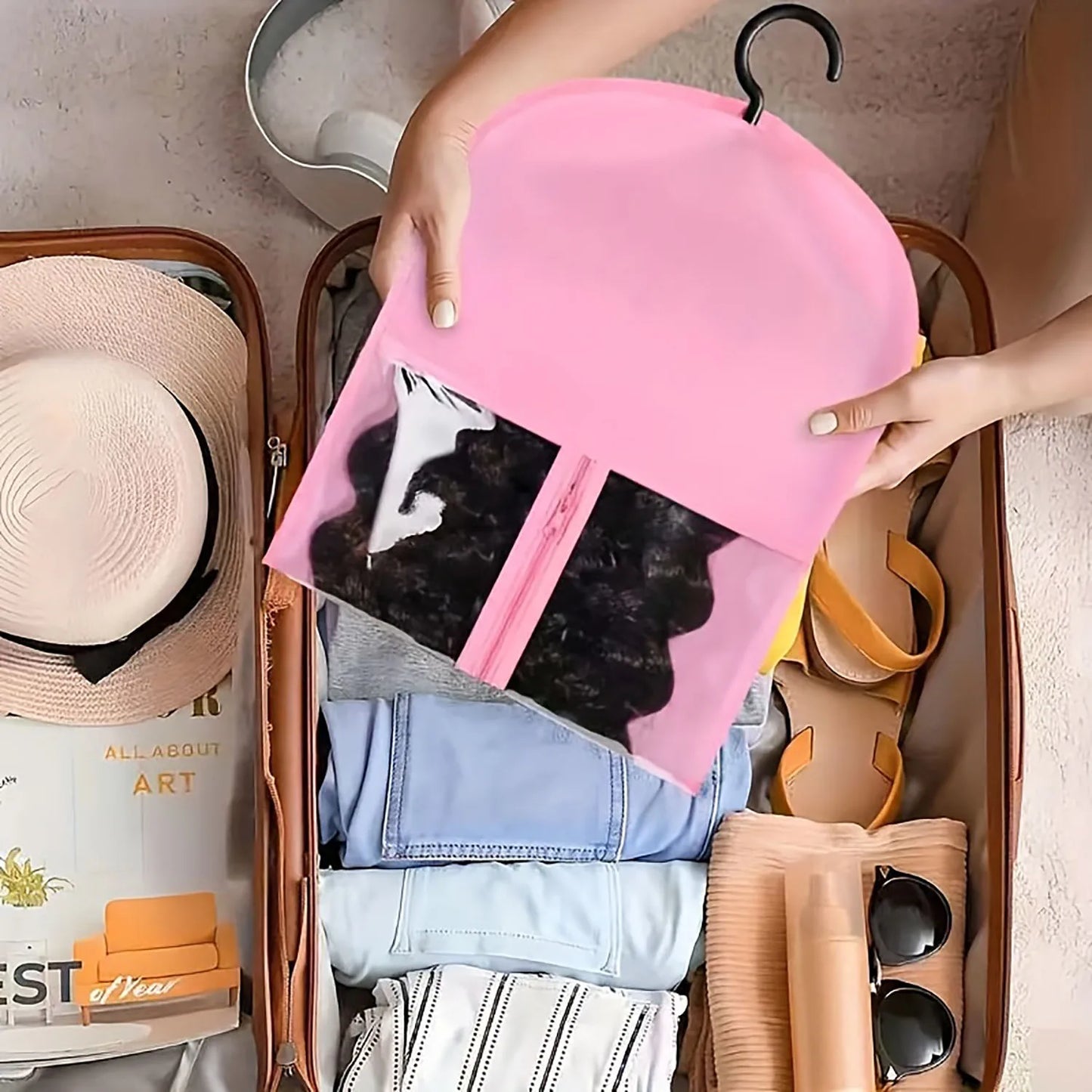 WholesaleLong Wig Storage Bag Holder Case Hair Extensions Storage Bag With Hanger For Wig Hair Extension Storage Bag With Hanger