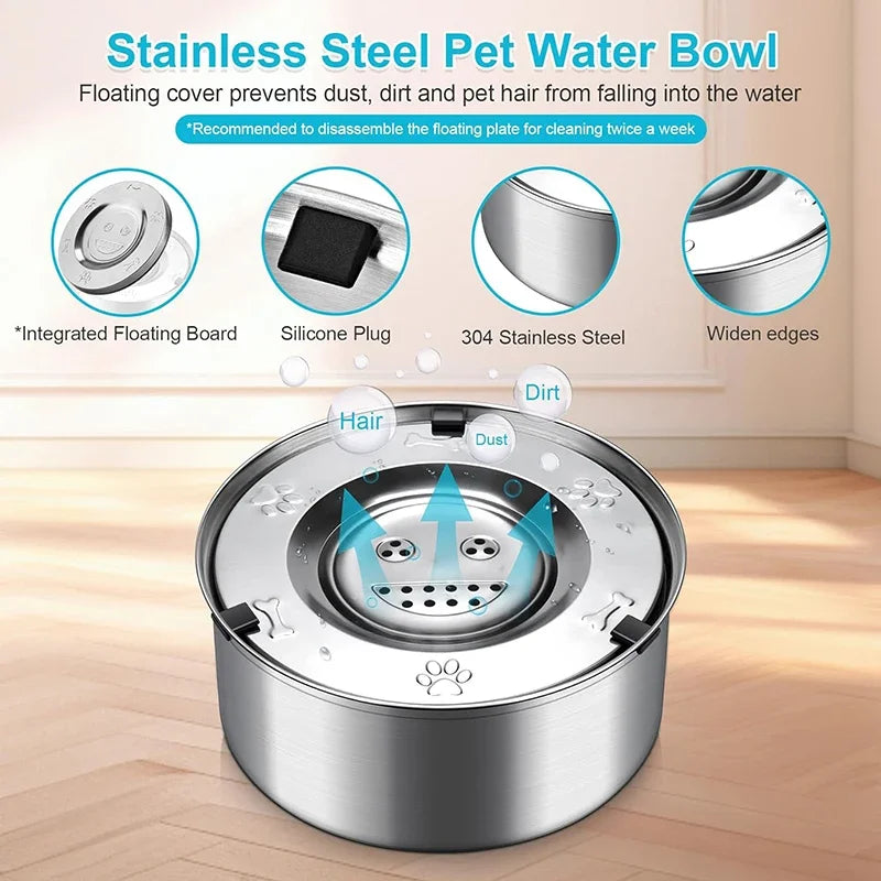 1L/3L Stainless Steel No Spill Water Bowl for Dogs/Cats Non-Slip Slow Dog Bowl Water Feeder Dispenser for Medium Large Dogs