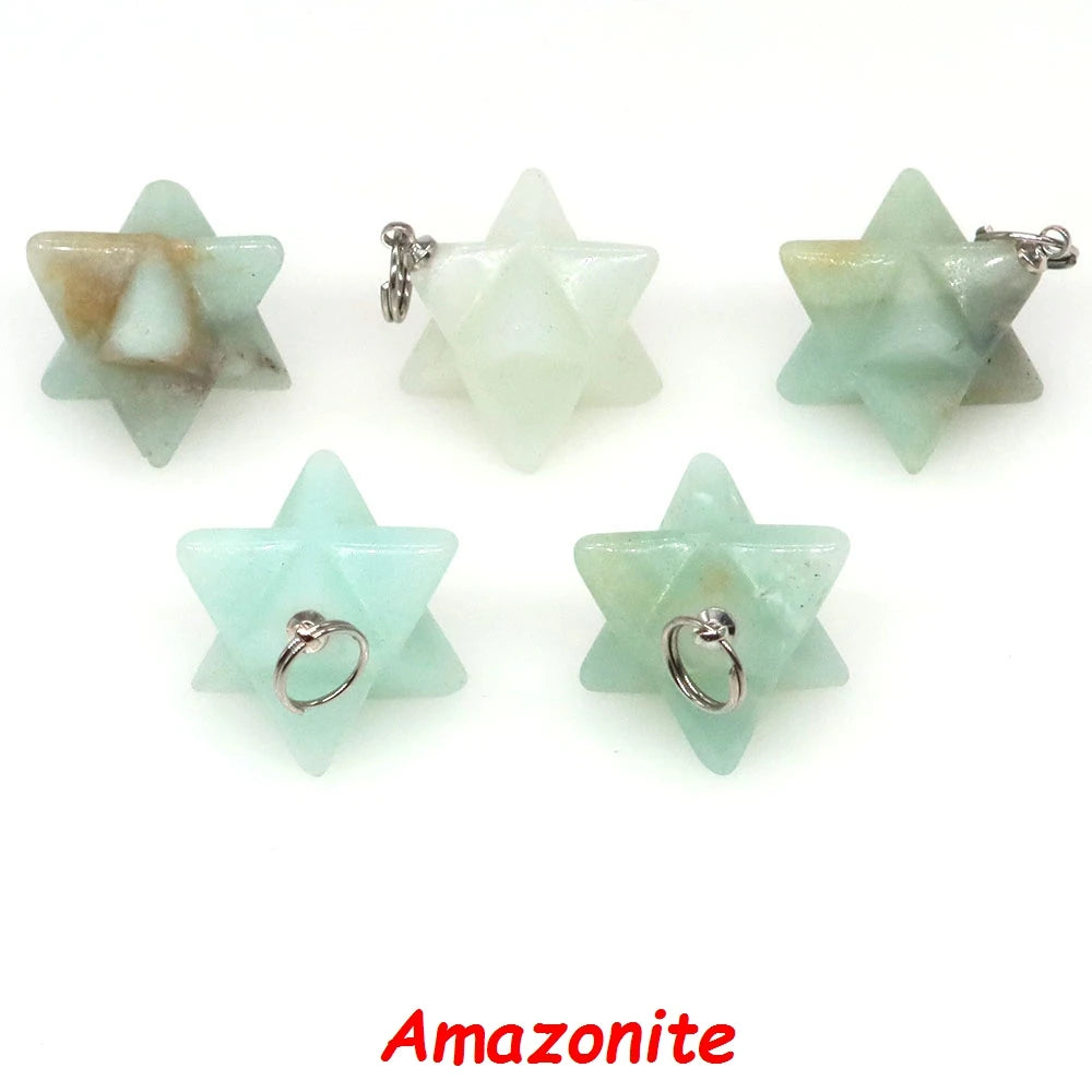 13mm Merkaba Star Pendant Natural Hexagram Stone Necklace Reiki Healing Crystal Wiccan Energy Gemston For DIY Jewelry Home Decor