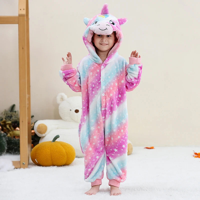 MICHLEY Christmas Capybara Flannel Blanket Sleepers Onesie Hooded Children Costume Clothes Jumpsuit Sleepwear For Boys Girls