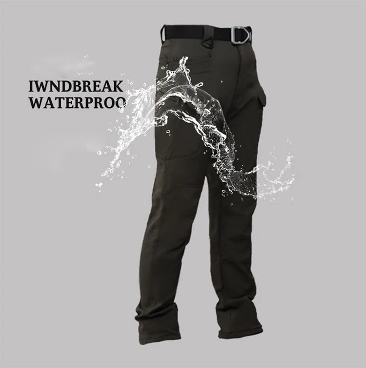 TRVLWEGO Men Winter Waterproof Climbing SkiingTrekking Fleece Fishing Tactical Sharkskin Cargo Pants Camping Hiking Trousers