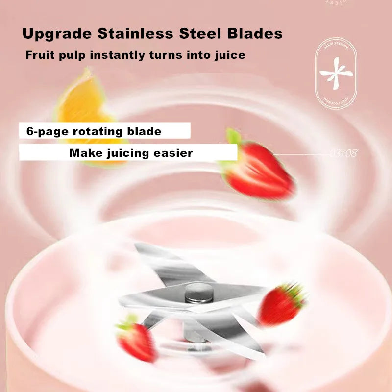 2026 Electric Juicer Cup 6 Blades Blender Milkshake Machine USB Portable Fruit Milk Mixing Tool Mini Fresh Juice Blender