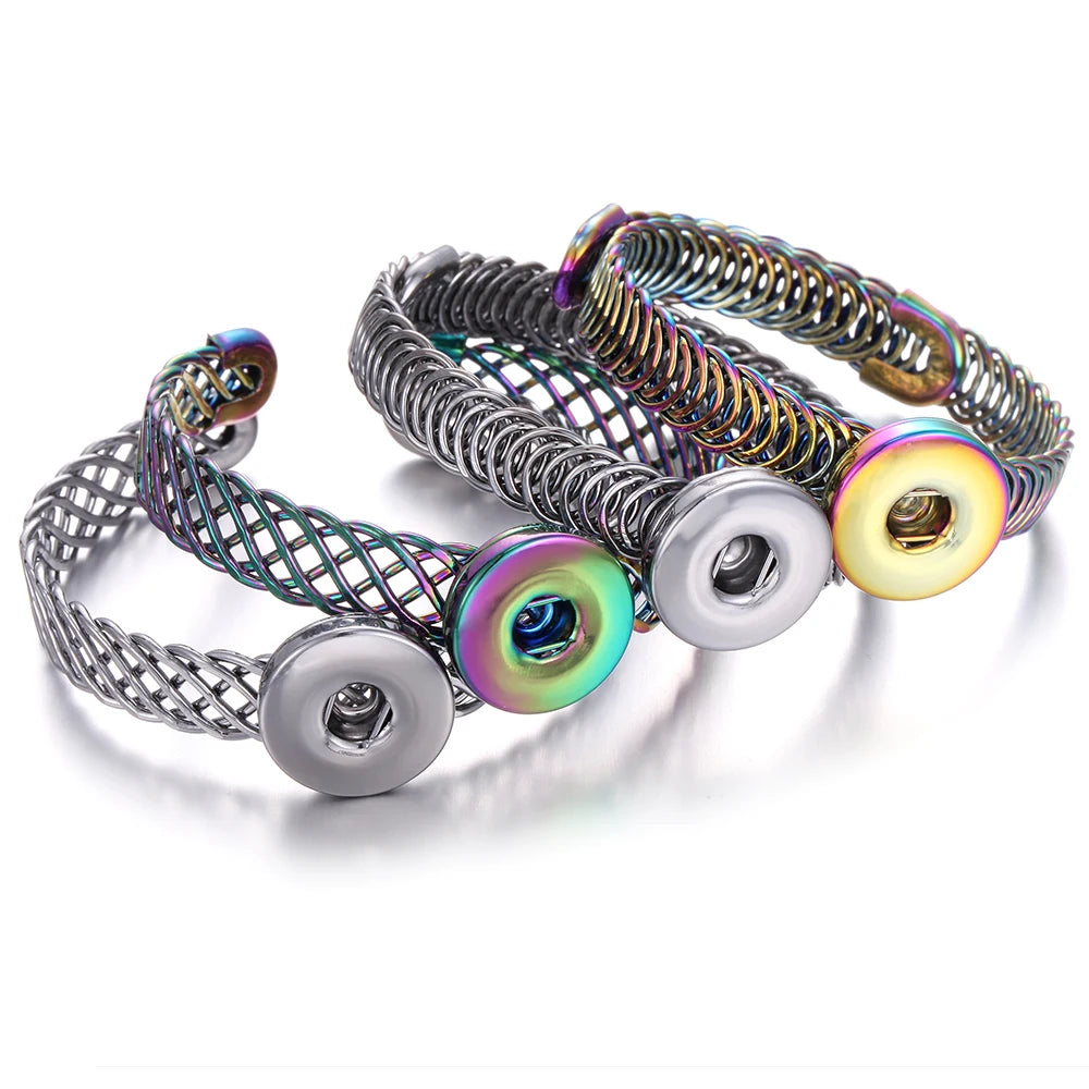 10pcs/lot Wholesale Metal 18mm Snap Button Bracelet Bangles Silver Gold Color Snap Bracelet Fit 20mm 18MM Snap Buttons Jewelry