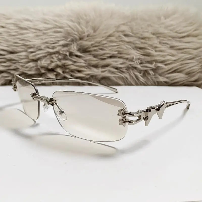 Punk Rimless Square Sunglasses Women Men Metal Bow Frame Luxury Designer Glasses Popular Shade Summer Travel Sun Glasses Eyewear