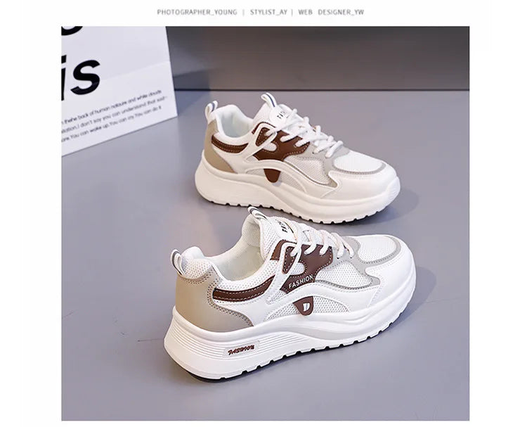 Spring and Autumn New Women's Mesh Breathable Casual Shoes Lightweight Soft Soled Sneakers Thick Soled Non Slip Walking Shoes