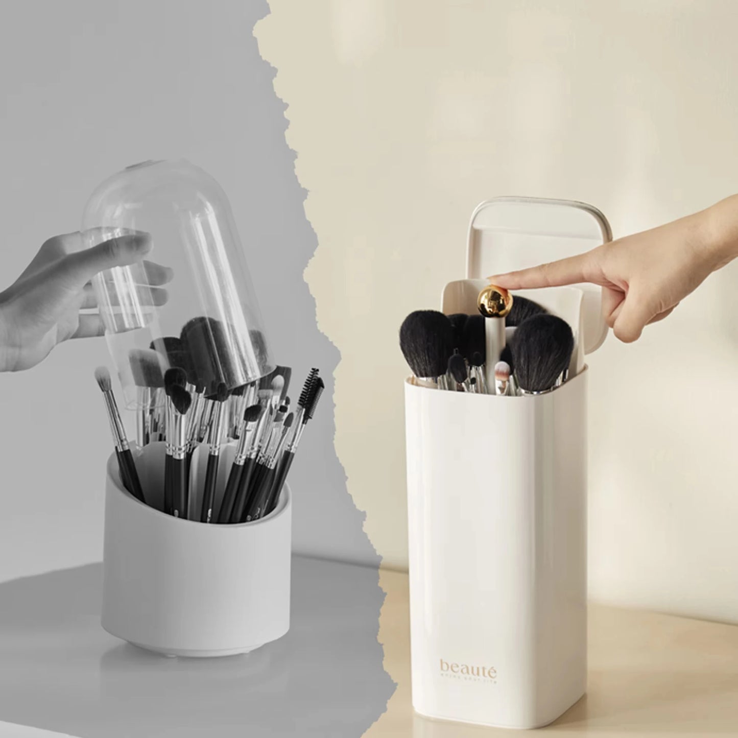1pc Automatic Liftable Cosmetics Storage Box Desktop Dust Makeup Brush Brow Pencil Eyeliner Storage Bucket Make Up Organizer