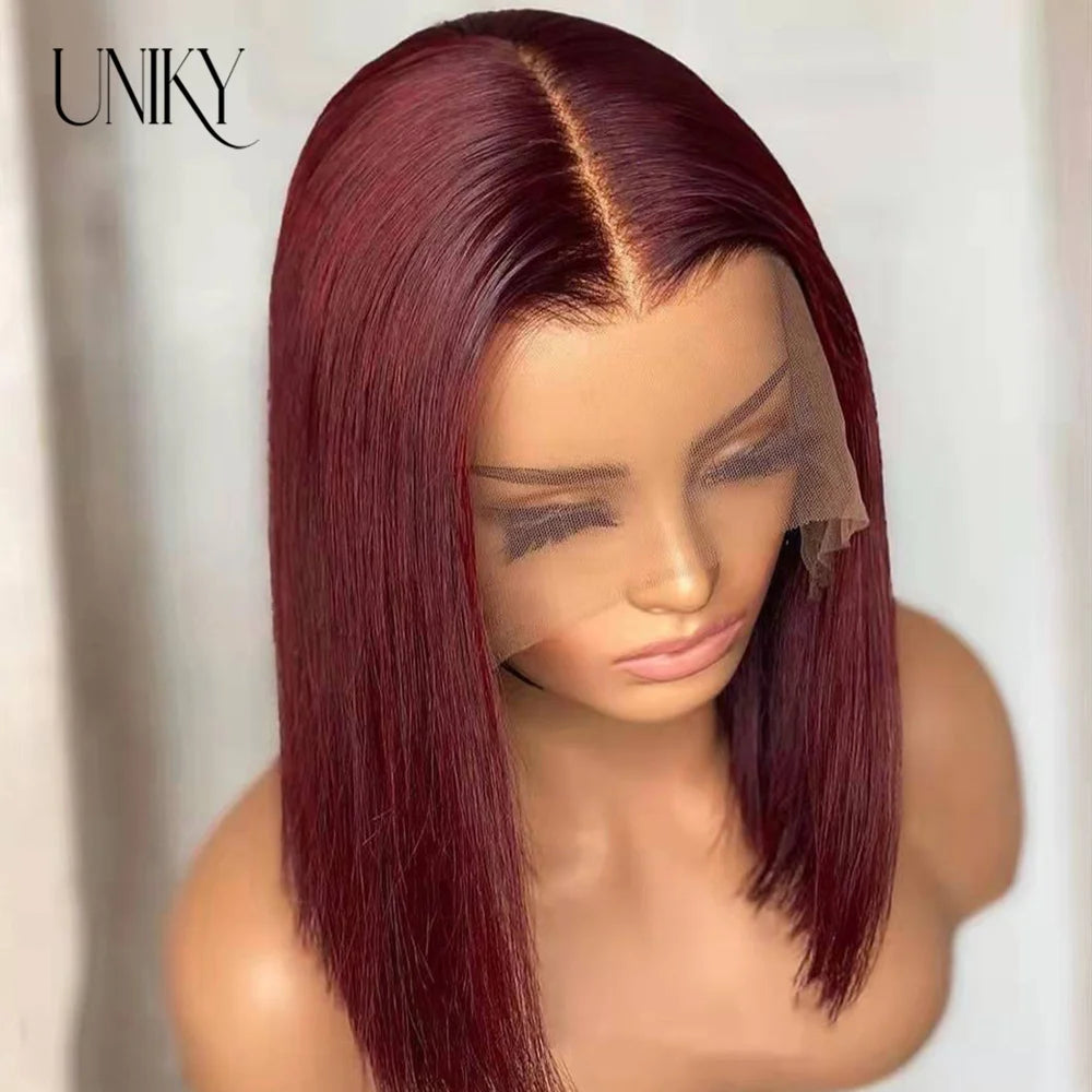 Short Bob Human Hair Wigs Straight Reddish Brown 13x4 Full Lace Frontal Wigs For Women 180 Density Color #33 Glueless Wig