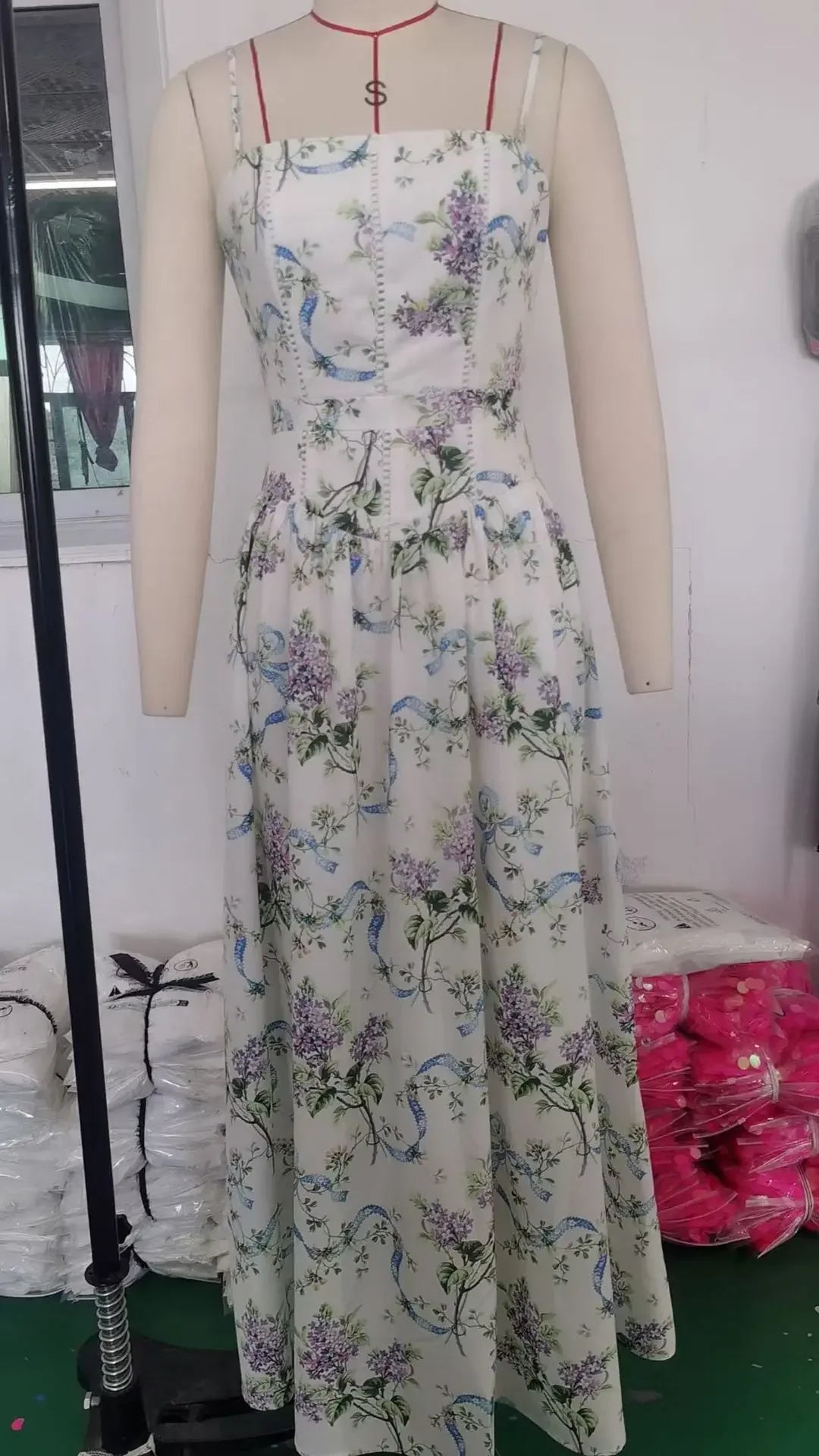 Elegant Fairylike French Style Gentle Floral Print Strapless Midi Dress Slimming Women's Fashion High End Feeling Dress