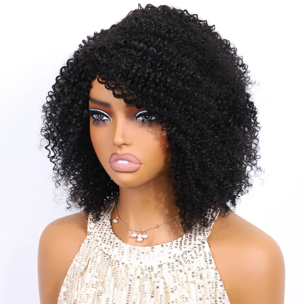 Lekker Highlight Brown Kinky Curly Bob 100% Human Hair Wigs For Women Brazilian Remy Hair Full Machine Made Clearance Curly Wigs