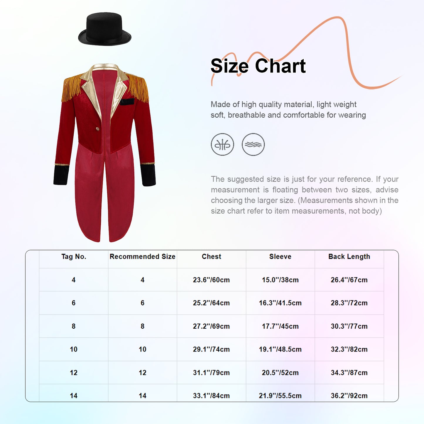 Boys Circus Halloween Performance Costume for Kids Dress Up Party Long Sleeve Lapel Tassel Tailcoat Felt Hat Ringmaster Cosplay