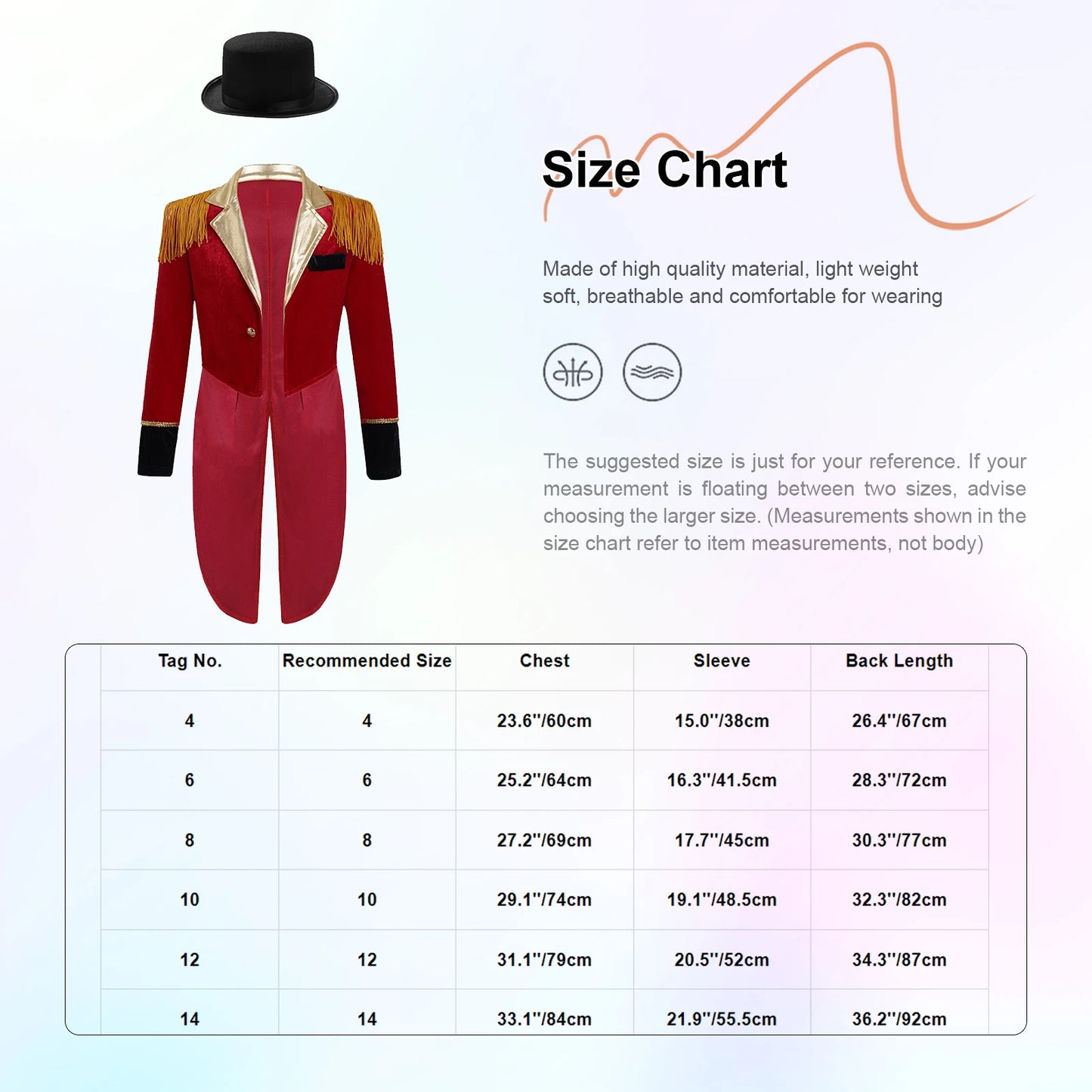 Boys Circus Halloween Performance Costume for Kids Dress Up Party Long Sleeve Lapel Tassel Tailcoat Felt Hat Ringmaster Cosplay