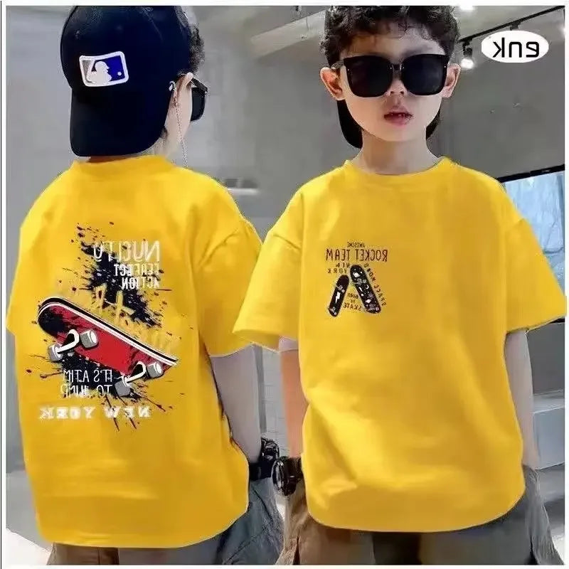 100% Cotton Boys T-shirt Summer Streetwear Cool Graffiti Print Girls Tees Short Sleeve Children Tops High Quality Kids Clothes
