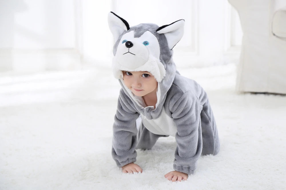 Umorden Animal Dog Husky Romper Costume Kigurumi Jumpsuit Onesies for Baby Boys Infant Toddler Flannel Halloween Fancy Dress
