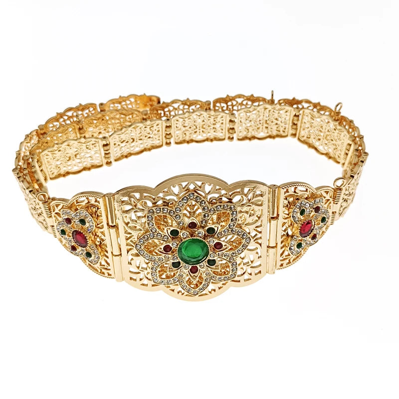 Morocco Caftan Wedding Belts Gold Plated Luxury Wedding Jewelry Set for Bridal Muslim Arabic Bridal Dress Chain Bride Accessory