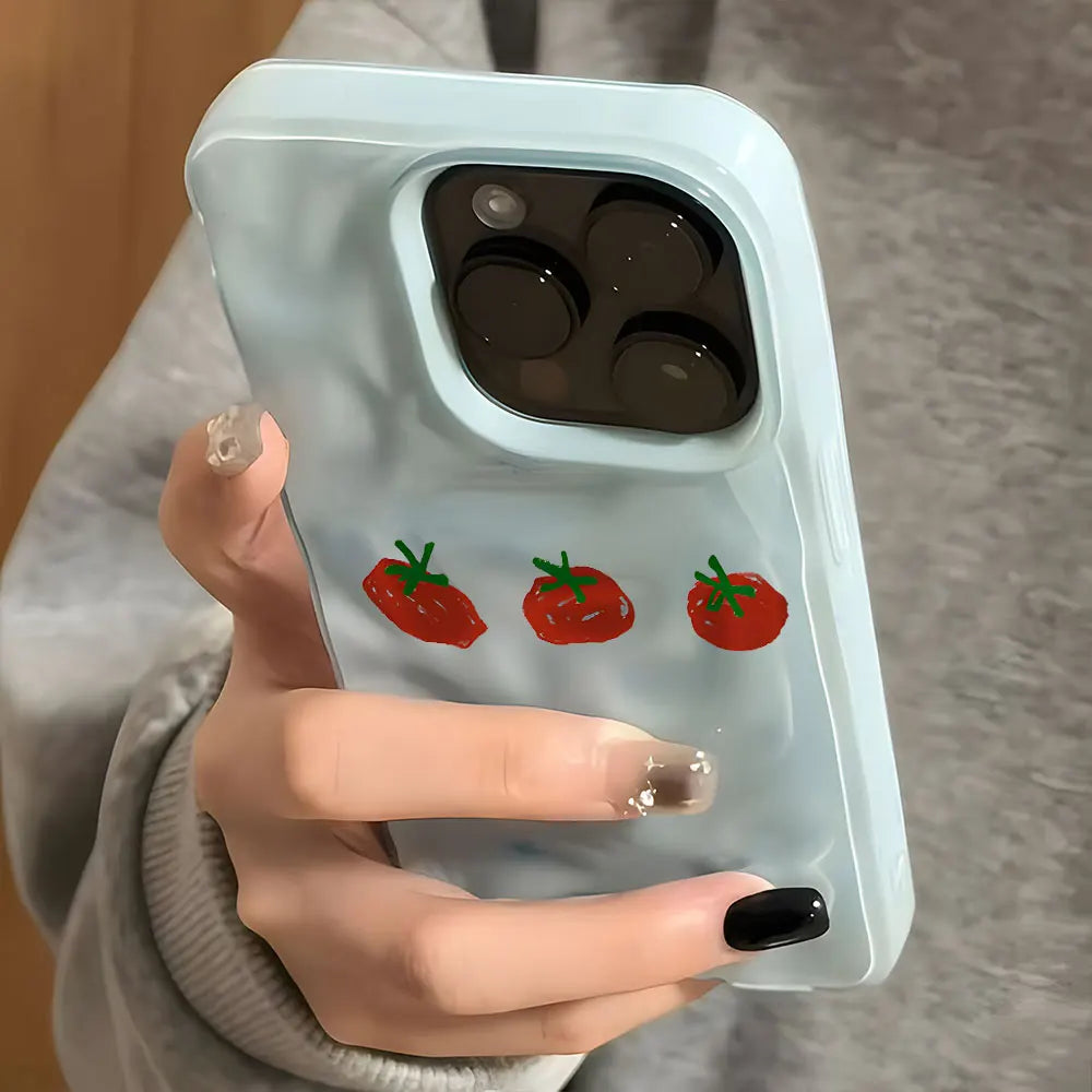 Cute Red Tomato Pattern Wave Texture Phone Case For iPhone 17 Pro Max 16 15 14 13 12 11 Pro 15 Plus Shockproof Soft Back Cover