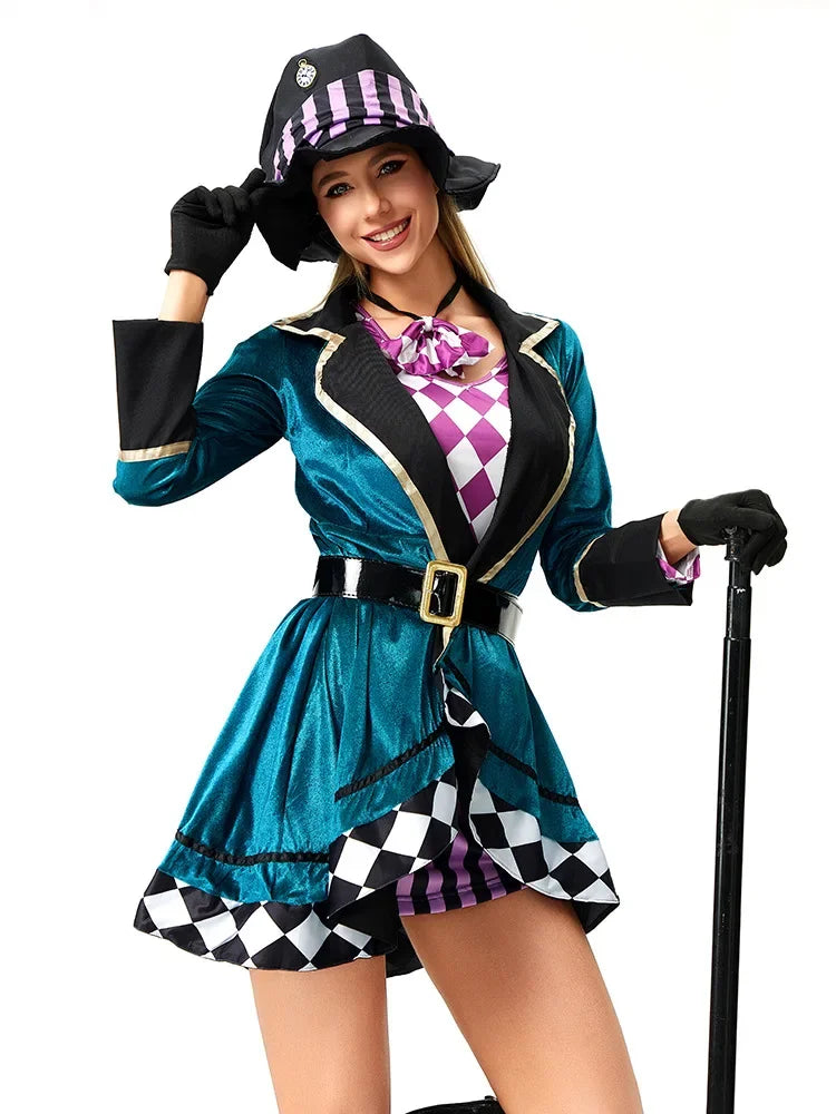 Halloween Alice in Wonderland Clock Madhatter Alice Sorceress Costume Halloween Adult Role-playing Costume Circus Magician