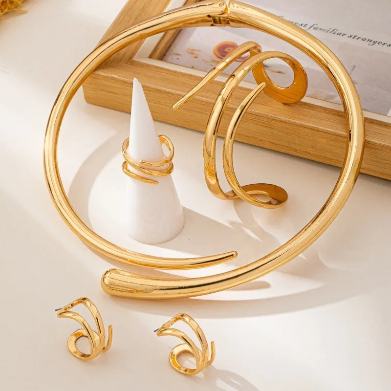 2025 Fashion Jewelry Set - Versatile Elegant Open Collar + Irregular Ring + Earrings + Bracelet M410