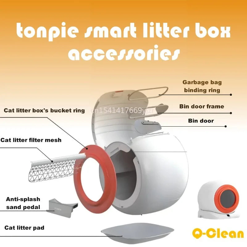 TONEPIE Q-Clean Cat Litter Box Accessories,Mat,Filter Mesh,Bucket Ring,Anti Sand Pedal,Fece Bag Bind Ring,Bin Door and its Frame