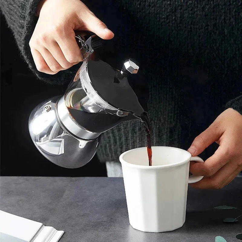200ml 300ml Transparent And Visible Mocha Pot Home Brewed Coffee Pot Italian Stainless Steel Mocha Pot Home Brewed Coffee Set