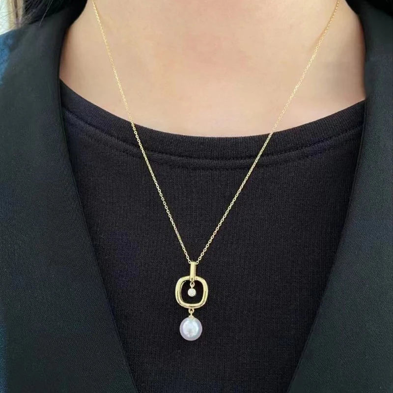 MeiBaPJ 8-9mm Natural Round Pearls Fashion Jewelry Set DIY 925 Silver Pendant Earrings Ring Fine Wedding Jewelry for Women