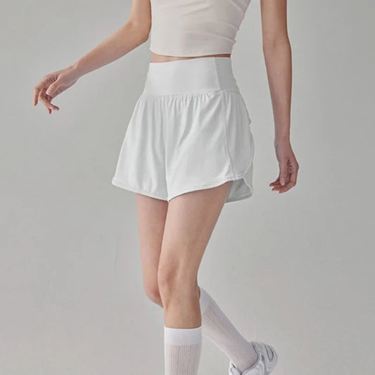Women High Waist Anti Che Sports Shorts Loose Running Yoga Training Fitness Three Quarter Pants
