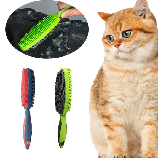 Silicone Pet Hair Brush with Massage - Dog Cat Grooming Tool, Easy Clean for Clothes Car Furniture