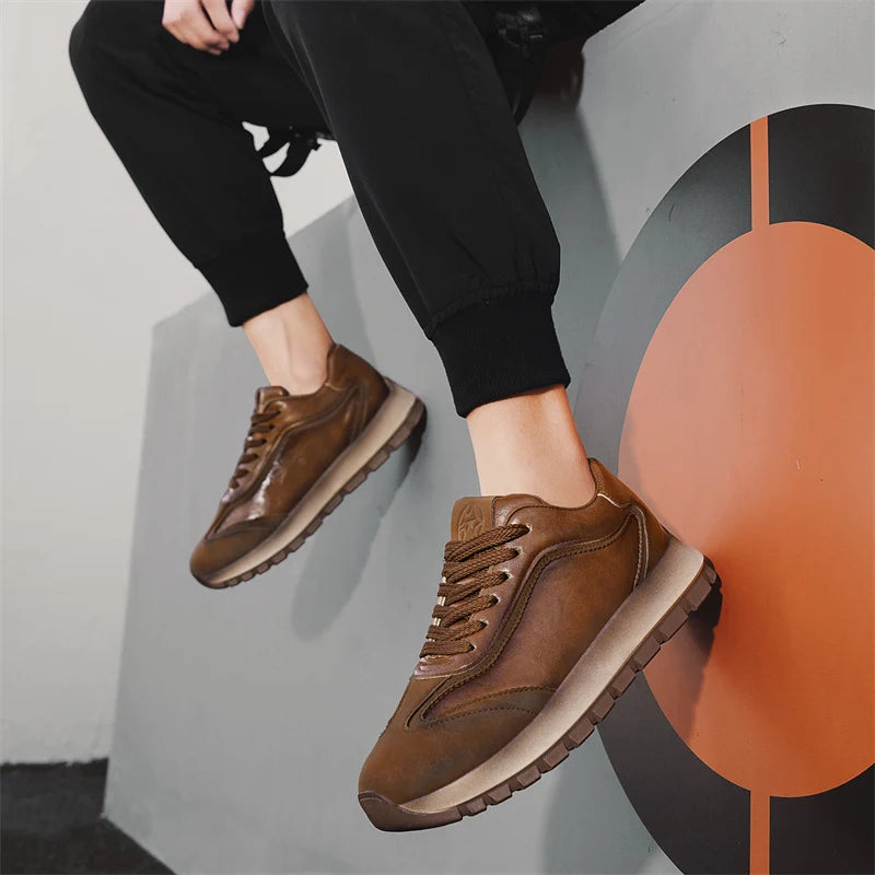 Classic Leather Casual Sneakers for Men Comfortable Sport Shoes High Quality Platform Shoes Lace Up Anti Slip Men Athletic Shoes