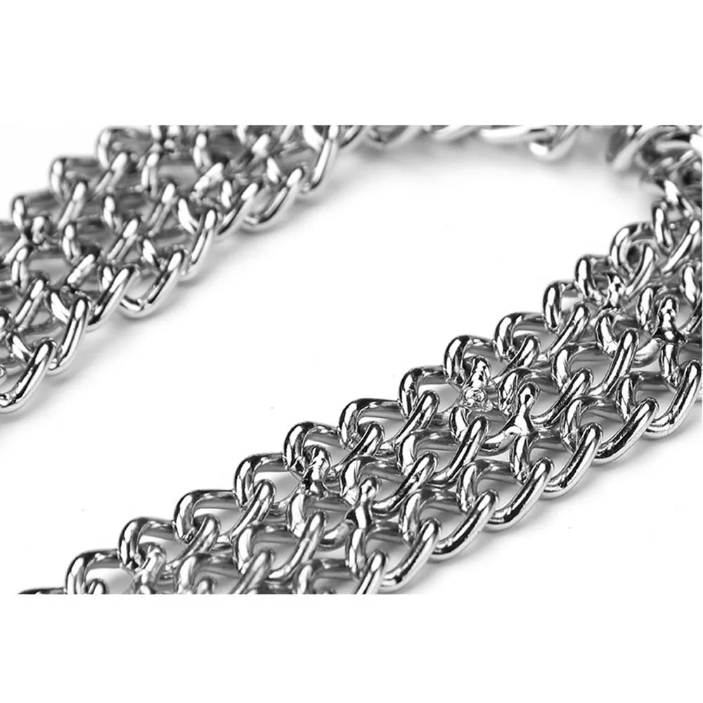 Strong Dog Chain Collar Chew Proof Triple Row Chain Dog Collar Adjustable Walking Collar Metal Cuban Link Dog Collar for Big Dog