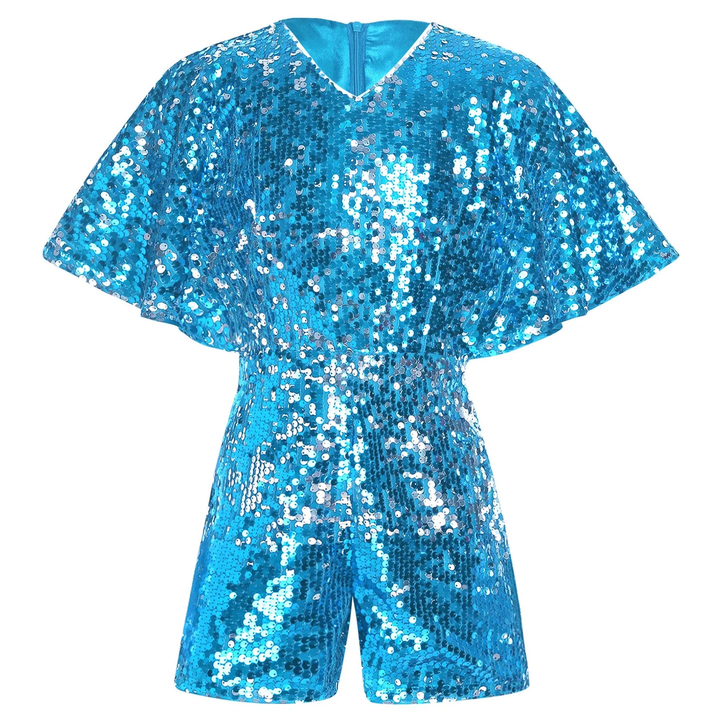Kids Girls Shorty Unitard Sleeveless Sequin Rompers Leotard Bodysuit Performance Children Jazz Modern Dance Party Tap Costumes