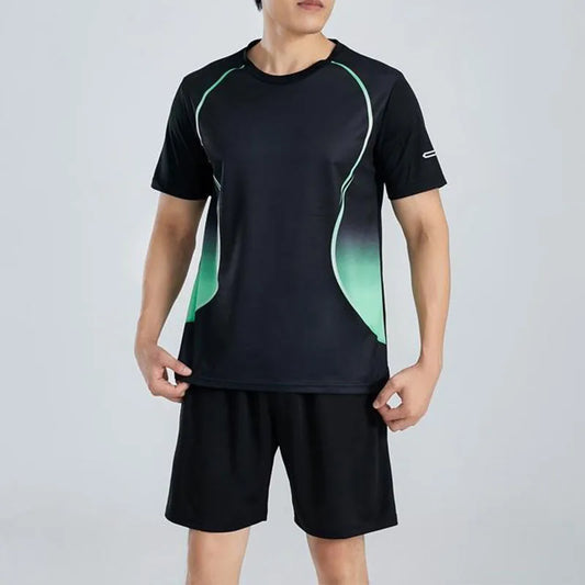 Summer Casual Sports Suit Men Short-sleeve Breathable Outdoor Morning Night Jogging Training Suit Loose Gym Quick Drying Clothes