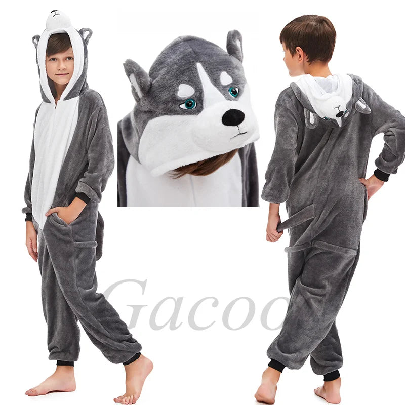 2024 Kigurumi Cat Onesie Kids Unicorn Pajamas For Children Animal Cartoon Blanket Sleepers Baby Costume Winter Boy Girl Jumspuit