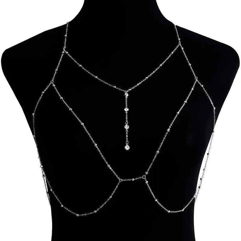 New Summer Sexy Chest Chain Bra Bikini Metal Body Chain Jewelry for Women Beach Harness Crystal Body Chain Decoration Jewelry