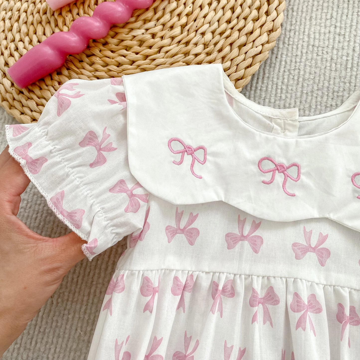 Summer Cotton Baby Bodysuit Newborn Clothing Pink Princess Baby Girls Princess Bodysuit Embroidered Bow Infant Girls Bodysuits