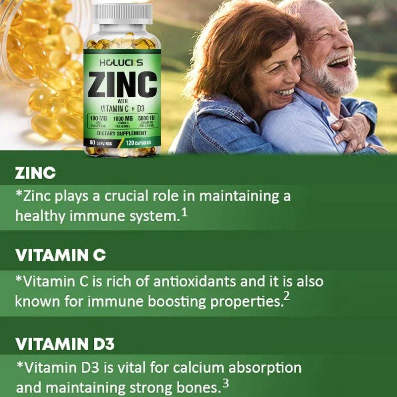 Zinc Complex Supplement, Vitamin C, Support Collagen, Antioxidant, Boost Immune, Improve Sleep & Energy, Premium Capsules