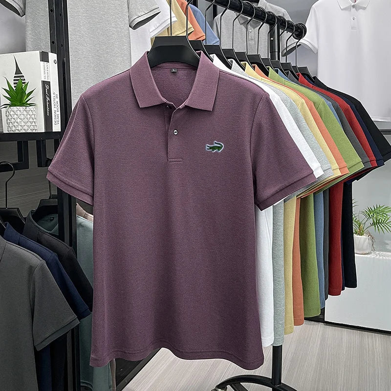 100% Cotton High-End Men New Short-Sleeved Polo Shirt Lapel Button Embroidery British Style Fashion Snug Hot-Selling Men's Wear