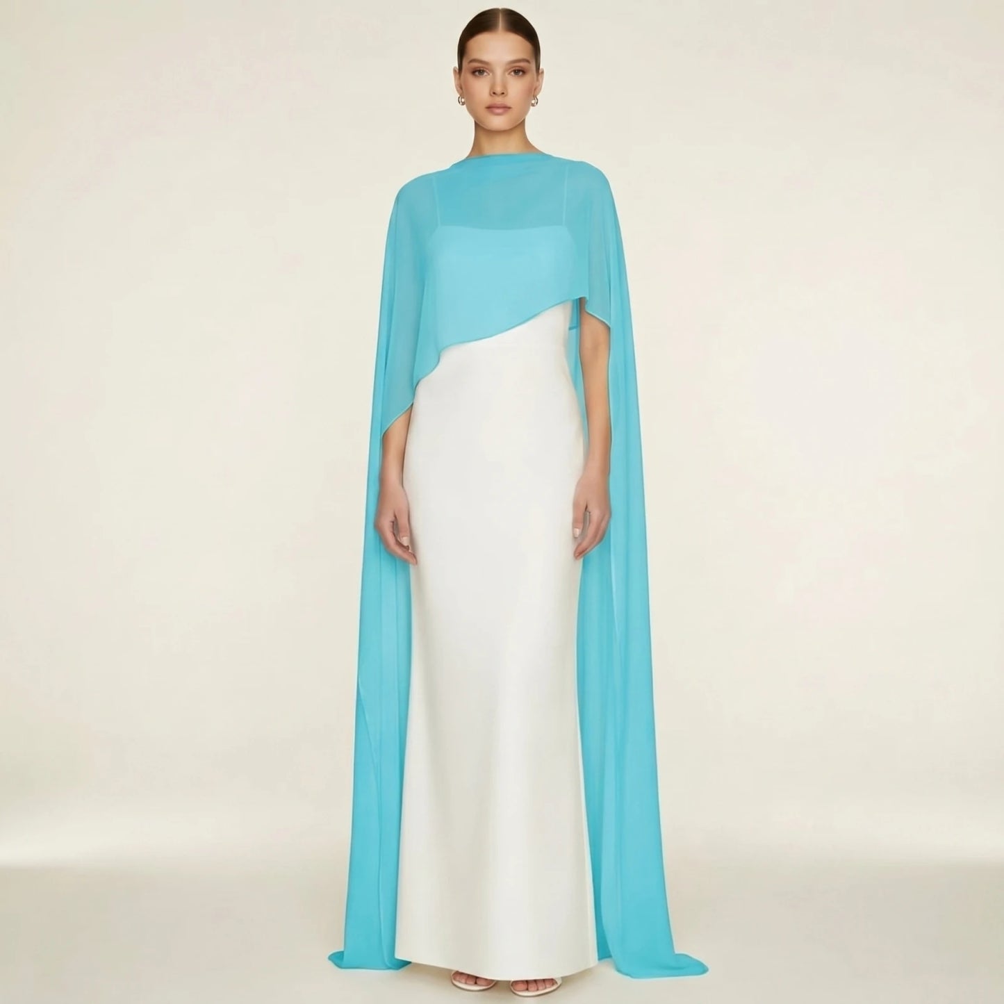 Women Chiffon Long Cape High Low Flowy Poncho Sheer Mesh Shawl and Wraps for Evening Dress Wedding Cover Up Capelet
