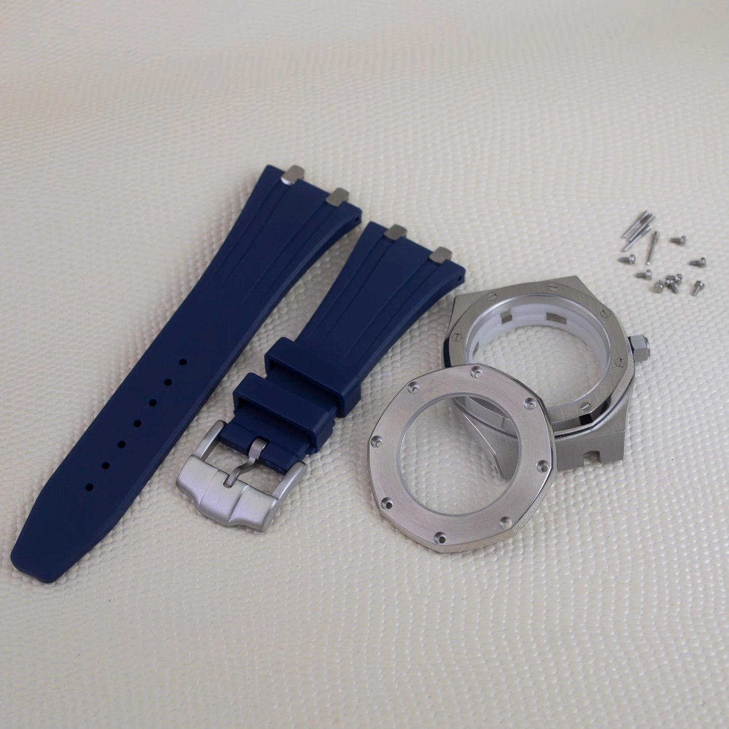 42mm Octagon Watch Case Rubber Strap Sapphire Crystal 10bar for 31.8mm Dial Royal Oak NH35 NH36 Movement Watch Modified Parts