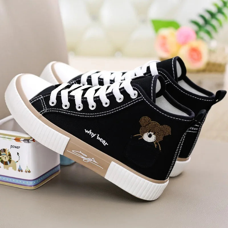 2025 Spring High Top Canvas Sneakers Women Thick Bottom White Shoes Women Casual Board Shoes Canvas Vulcanize Shoes Female