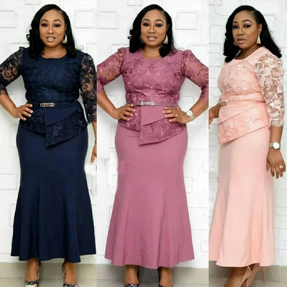 plus Size African Turkey Style Party Evening Wedding Dress for Women Long Sleeve Maxi Gown with Empire Waist