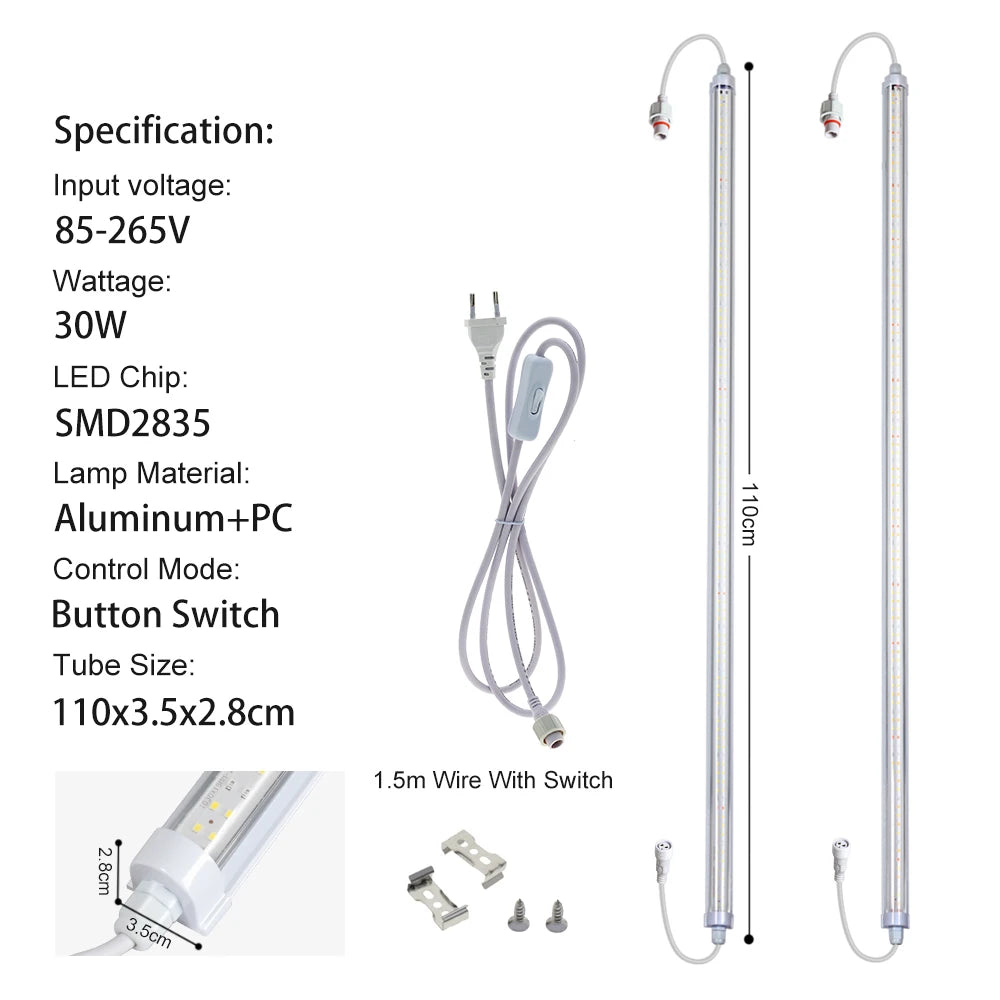 AC85- 265V SMD 2835 Chip T8 Full Spectrum LED Grow Tube Suitable for Plants Fruit Trees Succulents Veg and Bloom LED Grow Light