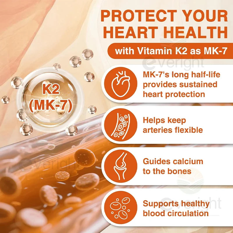 Vitamins D3 + K2 Organic Supplements High Bioavailability - Supports Bone Density, Calcium Balance, Immunity & Mood Health