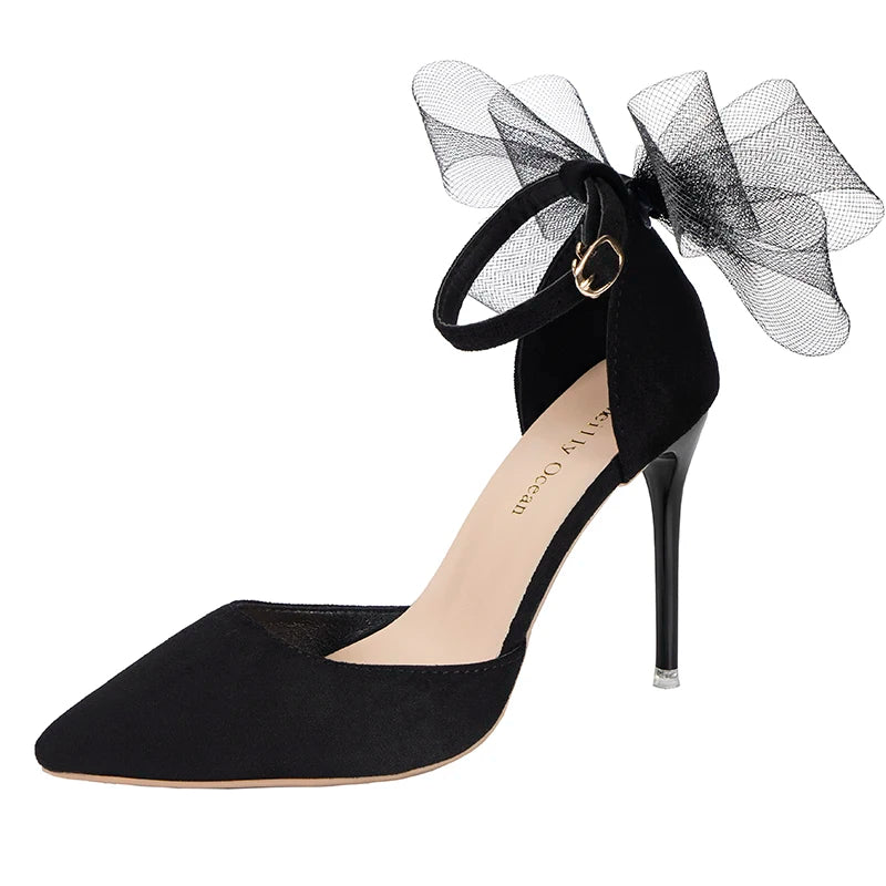 Fashion Silk Bowknot Satin Women Pumps Summer Pointed Toe High Heels Party Wedding Stripper Heels Lady Shoes Big size 45