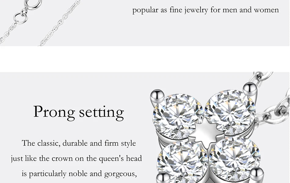 PERFANY All Moissanite Necklace for Women S925 Pure Silver Classic Clover Laboratory Diamond Pendant Fashion Jewelry