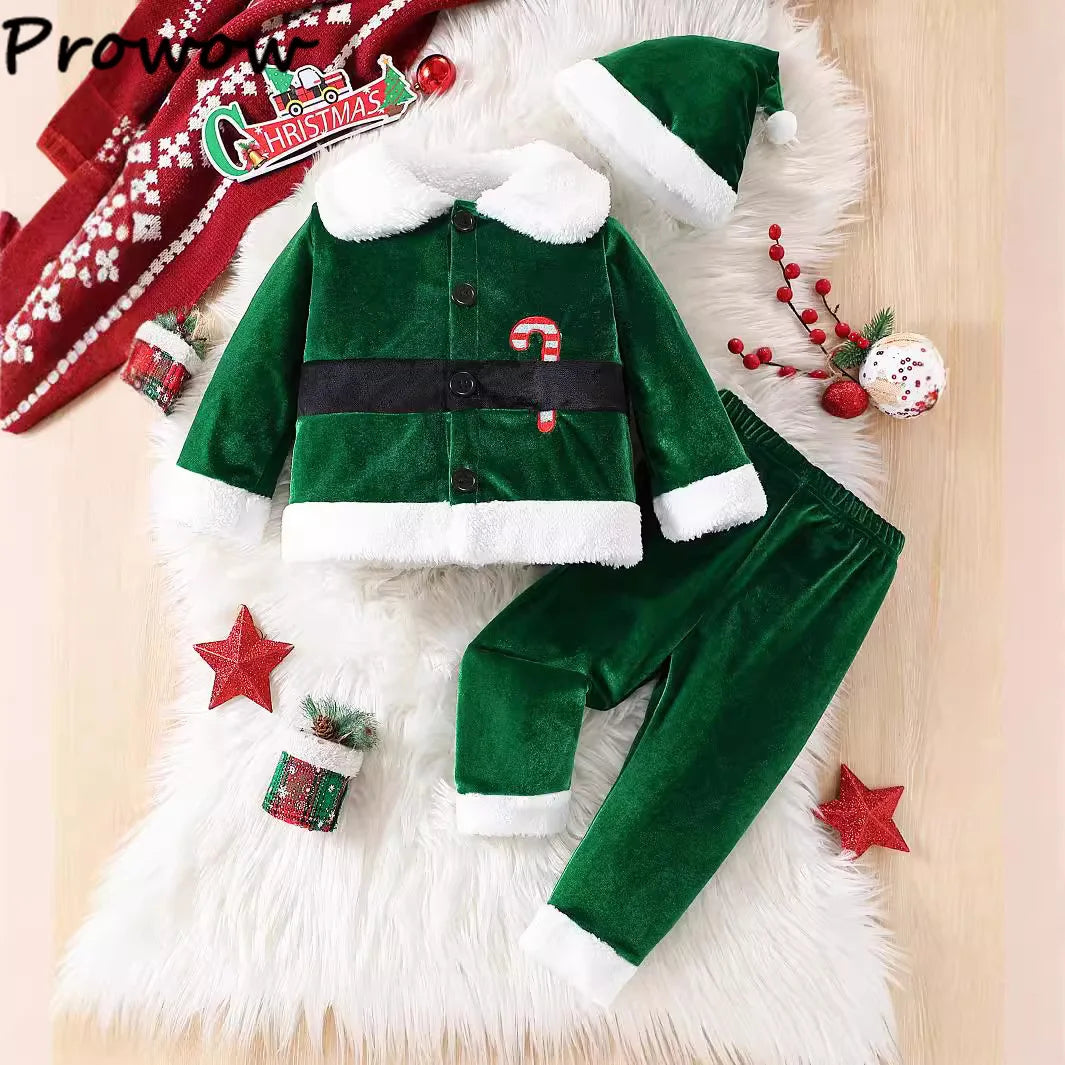 Baby Christmas Clothes Sets Winter Plush Fleece Santa Claus Coat and Velvet Pants Toddler Christmas Outfits New Year Costumes