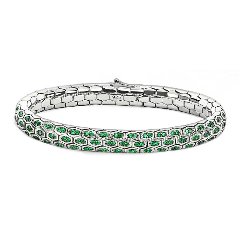 Serpent Honeycomb Bangle Micro Pave CZ Sapphire White Green Black Crystal Zircon Anti-tarnish Party Jewelry for Her Him