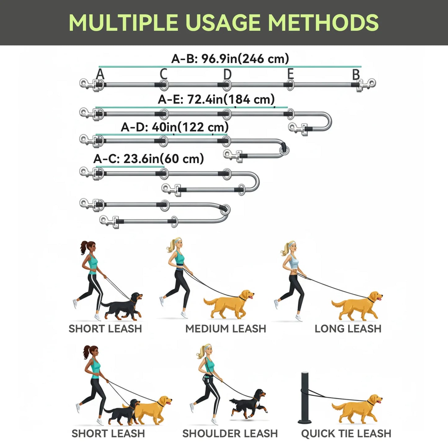 Crossbody Dog Leash Versatile Crossbody Waist Leash with 3 Rings Puppy Walking Leash Reflective Nylon Multifunctional Pet Rope