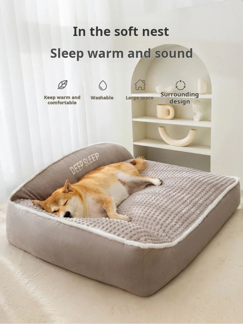 Winter Warm Pet Bed Velvet Handmade Plush Dog Sofa Orthopedic Non-slip Bottom Washable Memory Foam Dog Bed for Large Dogs