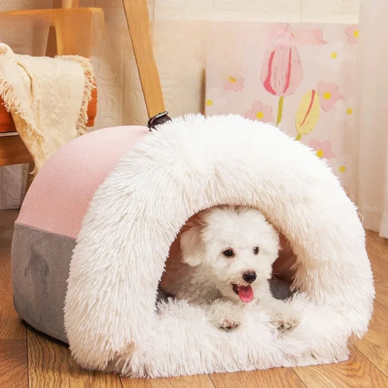 Winter New Long Plush Pet Cat Bed portable Cat Cushion Cat House Warm Cat Basket Cat Sleep Bag Cat Nest Kennel For Small Dog Cat