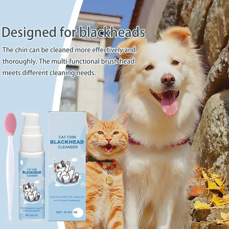 Cat Chin Cleaner 30g Blackhead Cleaning Lotion Pet Chin Acne Care Brush Dog Cat Grooming Supplies Tooth Stain Remover for Pets